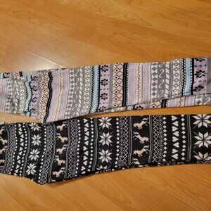 Patterned Leggings Set in Black and Gray